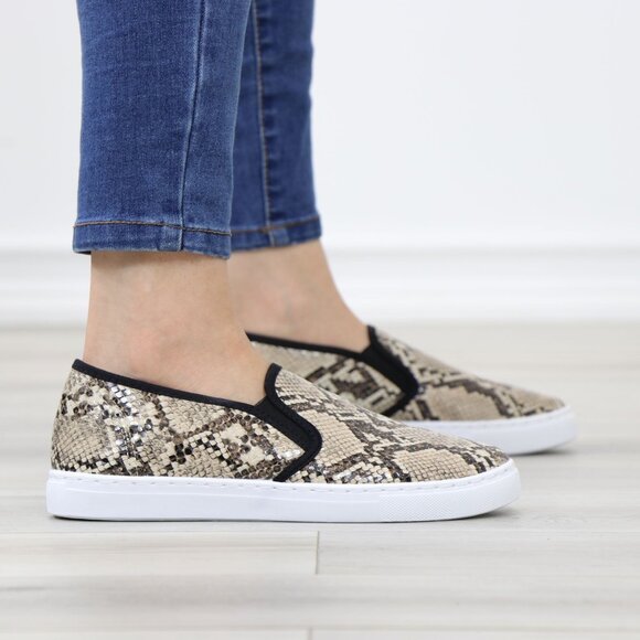 Women's Snakeskin Slip-On Sneakers - Picture 4 of 14
